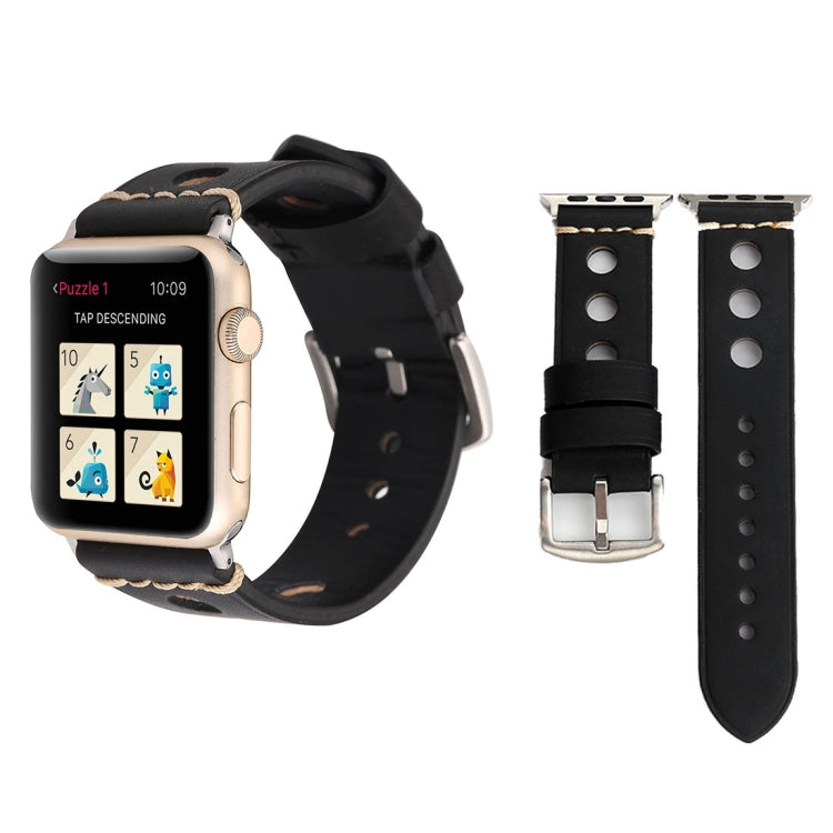 Apple Watch Series 7 45mm / 6 & SE & 5 & 4 44mm / 42mm 3 & 2 & 1 레트로 홀 천연 가죽 손목 시계 밴드, 42mm용