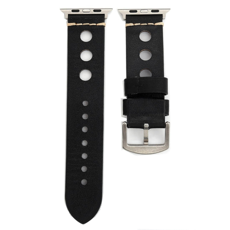 Apple Watch Series 7 45mm / 6 & SE & 5 & 4 44mm / 42mm 3 & 2 & 1 레트로 홀 천연 가죽 손목 시계 밴드, 42mm용