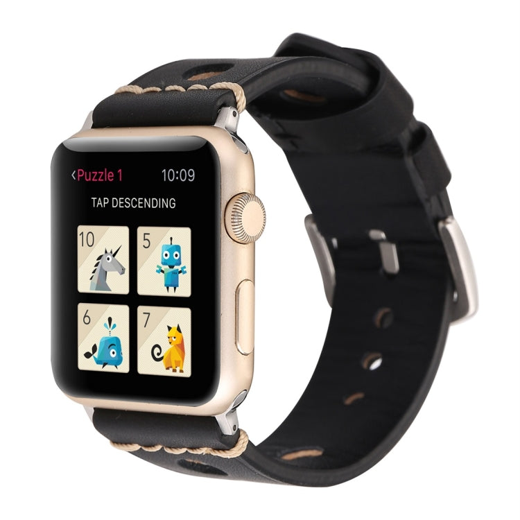 Apple Watch Series 7 45mm / 6 & SE & 5 & 4 44mm / 42mm 3 & 2 & 1 레트로 홀 천연 가죽 손목 시계 밴드, 42mm용