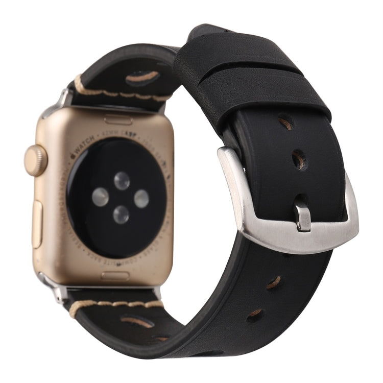 Apple Watch Series 7 45mm / 6 & SE & 5 & 4 44mm / 42mm 3 & 2 & 1 레트로 홀 천연 가죽 손목 시계 밴드, 42mm용