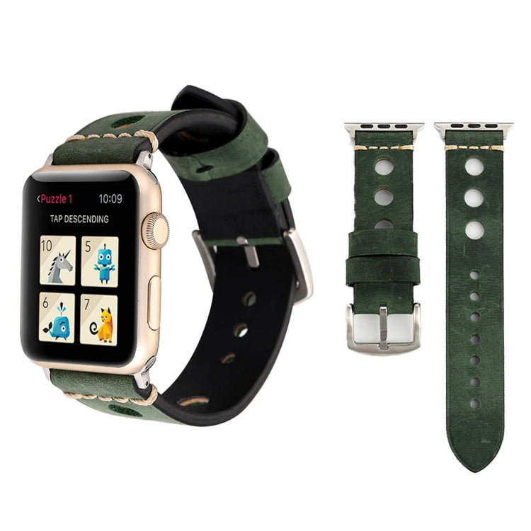 Apple Watch Series 7 45mm / 6 & SE & 5 & 4 44mm / 42mm 3 & 2 & 1 레트로 홀 천연 가죽 손목 시계 밴드, 42mm용