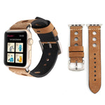Apple Watch Series 7 45mm / 6 & SE & 5 & 4 44mm / 42mm 3 & 2 & 1 레트로 홀 천연 가죽 손목 시계 밴드, 42mm용