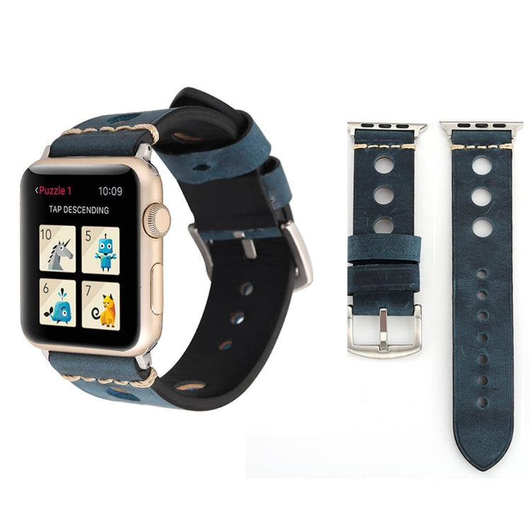 Apple Watch Series 7 45mm / 6 & SE & 5 & 4 44mm / 42mm 3 & 2 & 1 레트로 홀 천연 가죽 손목 시계 밴드, 42mm용