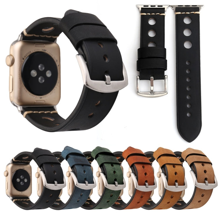 Apple Watch Series 7 45mm / 6 & SE & 5 & 4 44mm / 42mm 3 & 2 & 1 레트로 홀 천연 가죽 손목 시계 밴드, 42mm용
