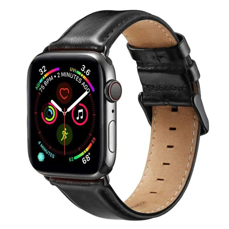 블랙 버클 가죽 시계 밴드 Apple Watch Series 10 42mm / 9&8&7 41mm / SE 3&SE 2&6&SE&5&4 40mm / 3&2&1 38mm용, Apple Watch Series 8&7 41mm / SE 2&6&SE&5&4 40mm / 3&2&1 38mm용