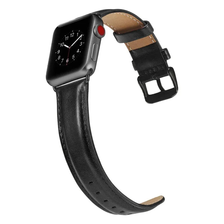 블랙 버클 가죽 시계 밴드 Apple Watch Series 10 42mm / 9&8&7 41mm / SE 3&SE 2&6&SE&5&4 40mm / 3&2&1 38mm용, Apple Watch Series 8&7 41mm / SE 2&6&SE&5&4 40mm / 3&2&1 38mm용