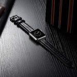 블랙 버클 가죽 시계 밴드 Apple Watch Series 10 42mm / 9&8&7 41mm / SE 3&SE 2&6&SE&5&4 40mm / 3&2&1 38mm용, Apple Watch Series 8&7 41mm / SE 2&6&SE&5&4 40mm / 3&2&1 38mm용