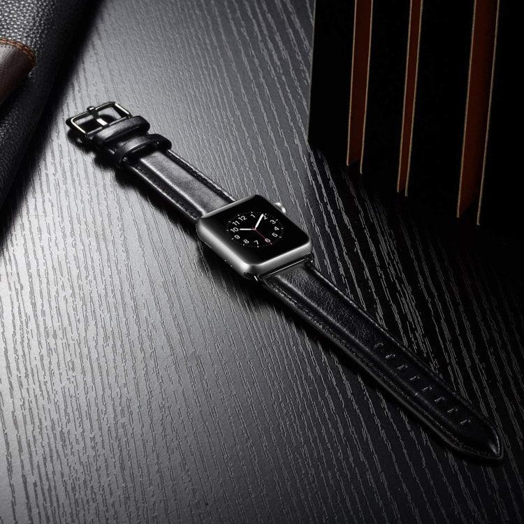 블랙 버클 가죽 시계 밴드 Apple Watch Series 10 42mm / 9&8&7 41mm / SE 3&SE 2&6&SE&5&4 40mm / 3&2&1 38mm용, Apple Watch Series 8&7 41mm / SE 2&6&SE&5&4 40mm / 3&2&1 38mm용