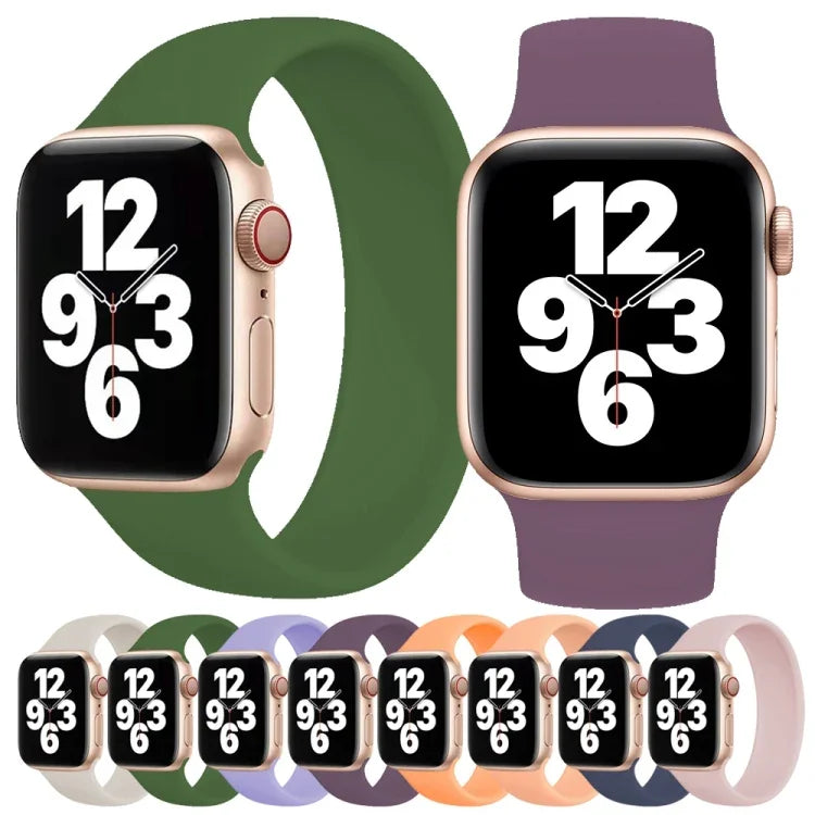 애플 워치 시리즈 10 42mm / 9&8&7 41mm / SE 3&SE 2&6&SE&5&4 40mm / 3&2&1 38mm 단색 탄성 실리콘 시계 밴드, 사이즈:M 143mm