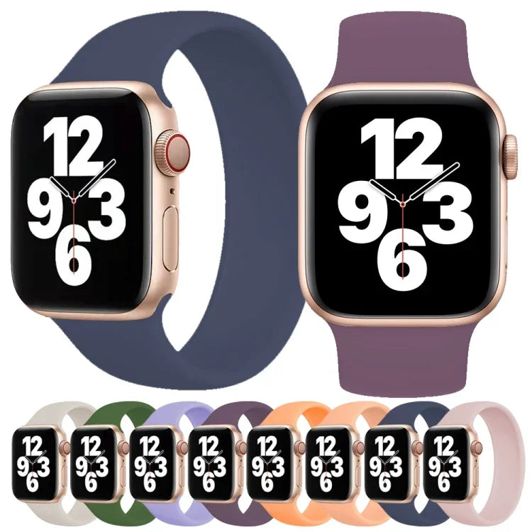 애플 워치 울트라 49mm & 워치 울트라 2 49mm / 시리즈 10 46mm / 9&8&7 45mm / SE 3&SE 2&6&SE&5&4 44mm / 3&2&1 42mm 단색 탄성 실리콘 시계 밴드, 사이즈:M 143mm