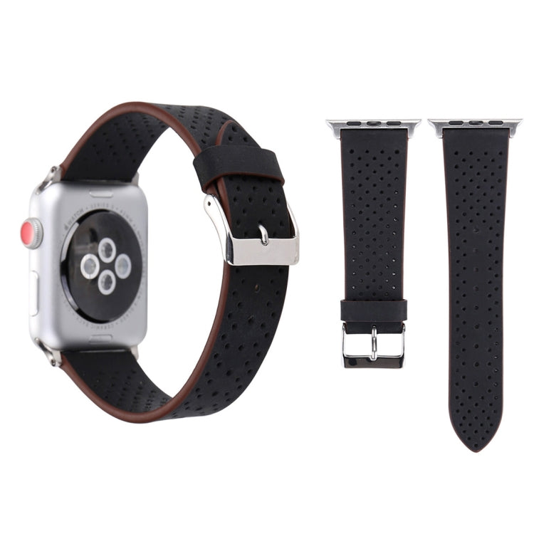 Apple Watch Ultra 49mm & Watch Ultra 2 49mm / 시리즈 10 46mm / 9&8&7 45mm / SE 3&SE 2&6&SE&5&4 44mm / 3&2&1 42mm용 심플 패션 정품 가죽 구멍 패턴 시계 밴드, 42mm