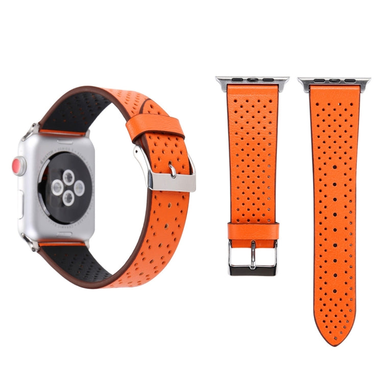Apple Watch Ultra 49mm & Watch Ultra 2 49mm / 시리즈 10 46mm / 9&8&7 45mm / SE 3&SE 2&6&SE&5&4 44mm / 3&2&1 42mm용 심플 패션 정품 가죽 구멍 패턴 시계 밴드, 42mm