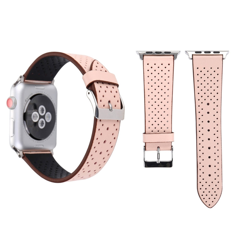 Apple Watch Ultra 49mm & Watch Ultra 2 49mm / 시리즈 10 46mm / 9&8&7 45mm / SE 3&SE 2&6&SE&5&4 44mm / 3&2&1 42mm용 심플 패션 정품 가죽 구멍 패턴 시계 밴드, 42mm