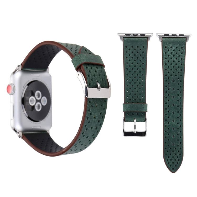 Apple Watch Ultra 49mm & Watch Ultra 2 49mm / 시리즈 10 46mm / 9&8&7 45mm / SE 3&SE 2&6&SE&5&4 44mm / 3&2&1 42mm용 심플 패션 정품 가죽 구멍 패턴 시계 밴드, 42mm