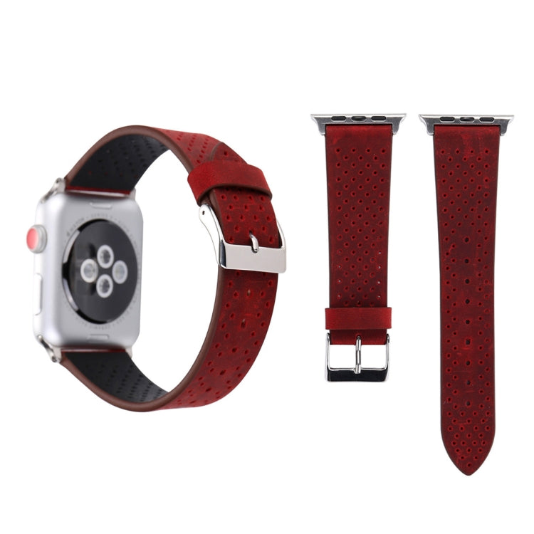 Apple Watch Ultra 49mm & Watch Ultra 2 49mm / 시리즈 10 46mm / 9&8&7 45mm / SE 3&SE 2&6&SE&5&4 44mm / 3&2&1 42mm용 심플 패션 정품 가죽 구멍 패턴 시계 밴드, 42mm