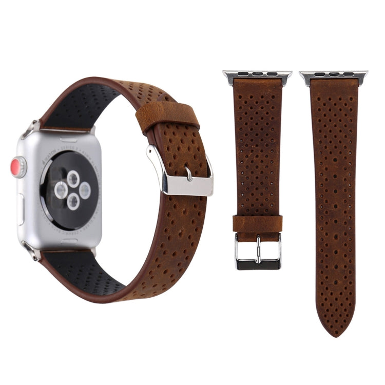 Apple Watch Ultra 49mm & Watch Ultra 2 49mm / 시리즈 10 46mm / 9&8&7 45mm / SE 3&SE 2&6&SE&5&4 44mm / 3&2&1 42mm용 심플 패션 정품 가죽 구멍 패턴 시계 밴드, 42mm