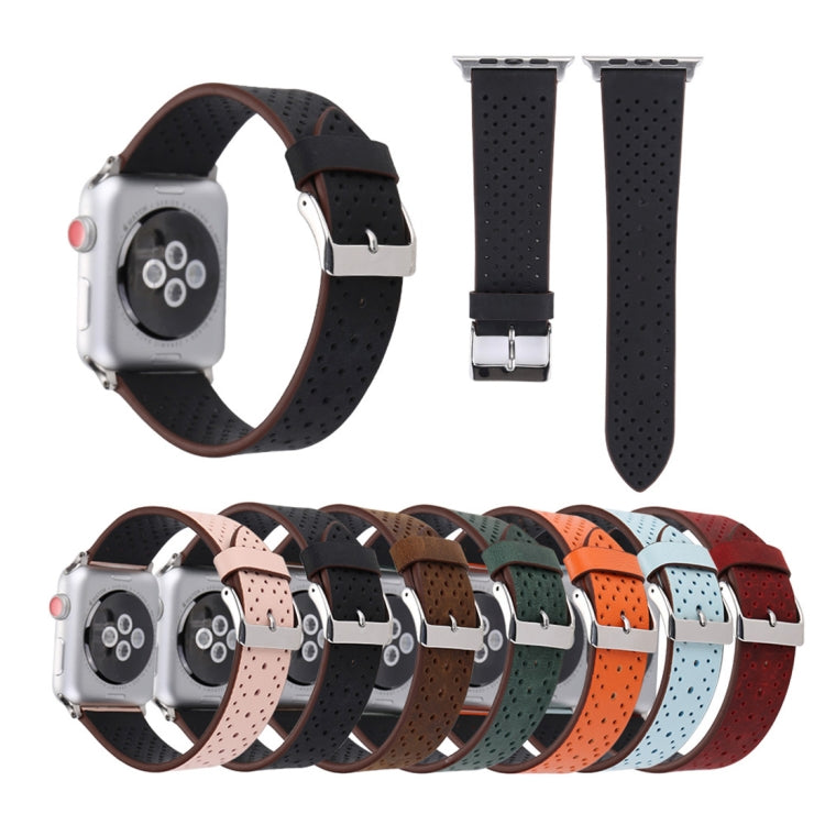 Apple Watch Ultra 49mm & Watch Ultra 2 49mm / 시리즈 10 46mm / 9&8&7 45mm / SE 3&SE 2&6&SE&5&4 44mm / 3&2&1 42mm용 심플 패션 정품 가죽 구멍 패턴 시계 밴드, 42mm