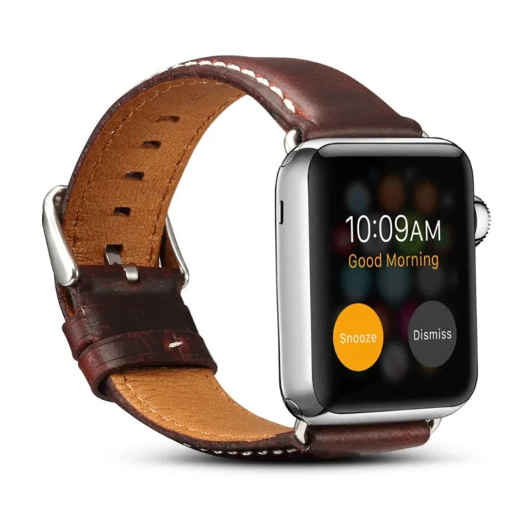 Denior 오일 왁스 레트로 시계 가죽 밴드, Apple Watch 시리즈 7 45mm / 6 & SE & 5 & 4 44mm / 3 & 2 & 1 42mm용