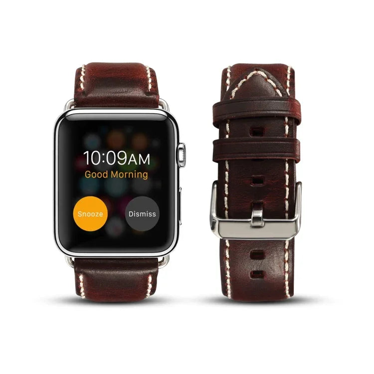 Denior 오일 왁스 레트로 시계 가죽 밴드, Apple Watch 시리즈 7 45mm / 6 & SE & 5 & 4 44mm / 3 & 2 & 1 42mm용