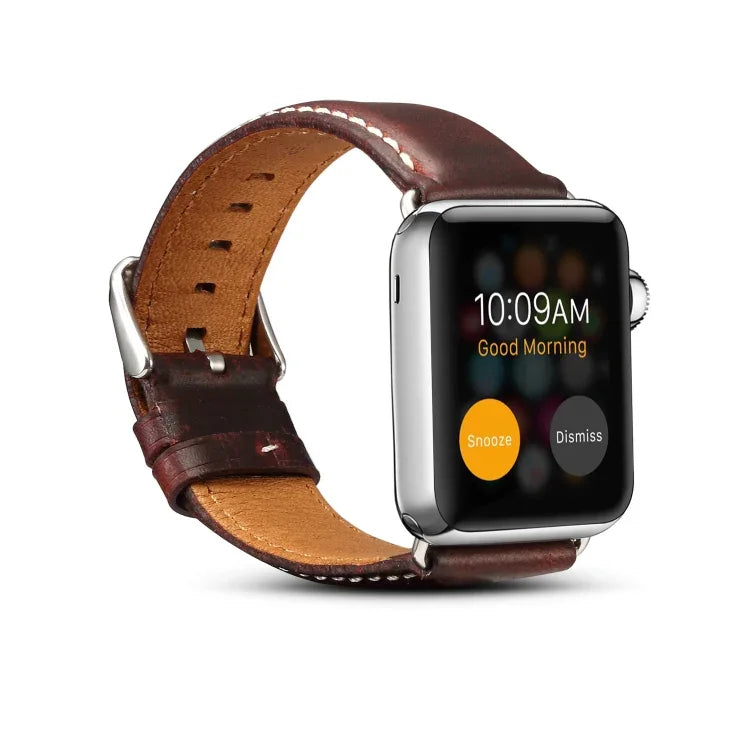 Denior 오일 왁스 레트로 시계 가죽 밴드, Apple Watch 시리즈 7 45mm / 6 & SE & 5 & 4 44mm / 3 & 2 & 1 42mm용