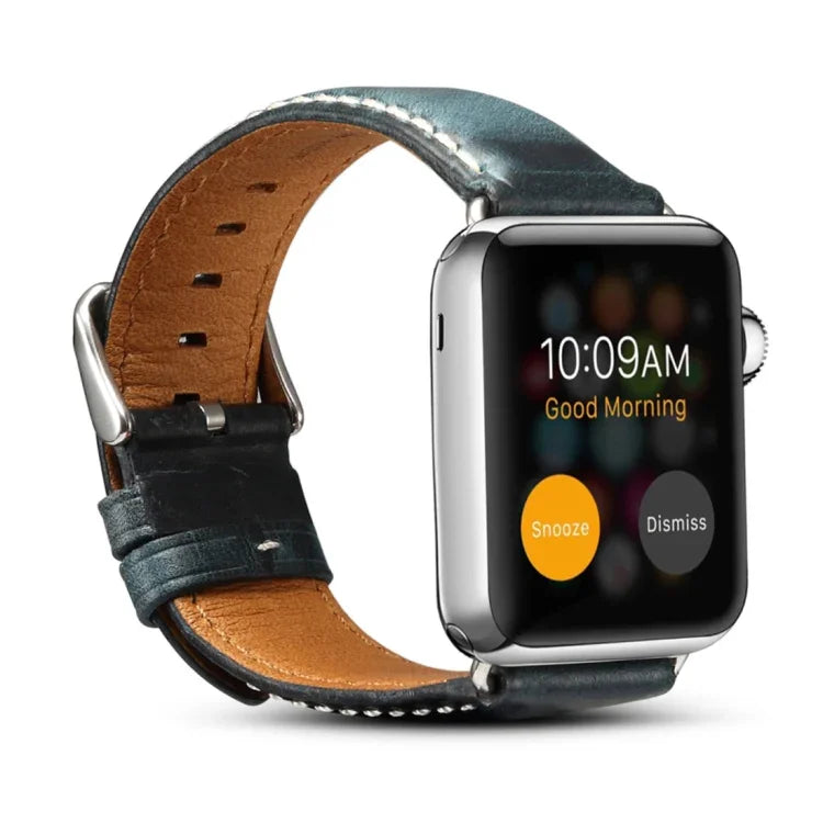 Denior 오일 왁스 레트로 시계 가죽 밴드, Apple Watch 시리즈 7 45mm / 6 & SE & 5 & 4 44mm / 3 & 2 & 1 42mm용