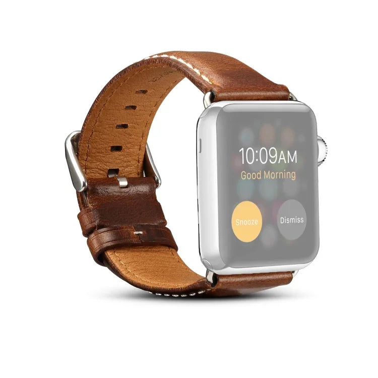 Denior 오일 왁스 레트로 시계 가죽 밴드, Apple Watch 시리즈 7 45mm / 6 & SE & 5 & 4 44mm / 3 & 2 & 1 42mm용
