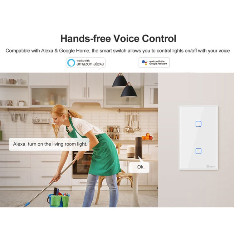 Sonoff T2 터치 120mm 강화 유리 패널 벽 스위치 스마트 홈 라이트 터치 스위치, Alexa 및 Google Home 호환, AC 100V-240V, 미국 플러그, 120mm/ 3 미국 플러그