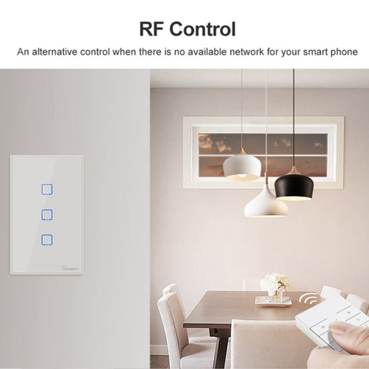 Sonoff T2 터치 120mm 강화 유리 패널 벽 스위치 스마트 홈 라이트 터치 스위치, Alexa 및 Google Home 호환, AC 100V-240V, 미국 플러그, 120mm/ 3 미국 플러그