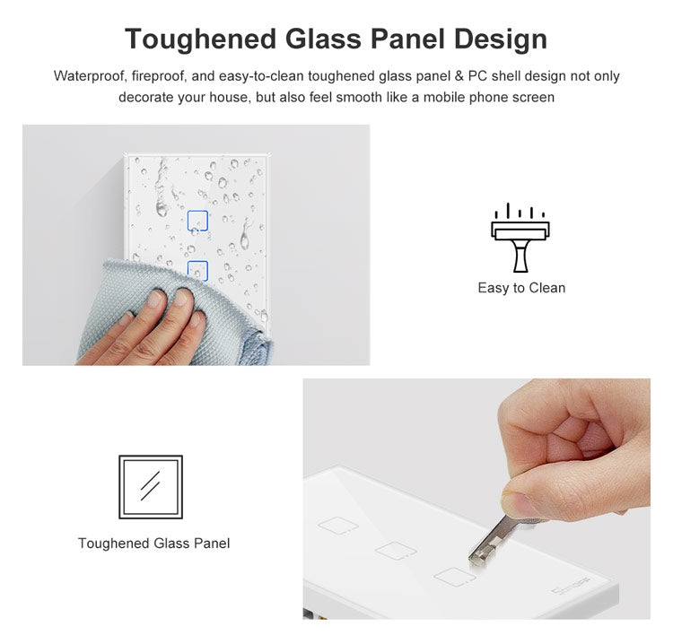 Sonoff T2 터치 120mm 강화 유리 패널 벽 스위치 스마트 홈 라이트 터치 스위치, Alexa 및 Google Home 호환, AC 100V-240V, 미국 플러그, 120mm/ 3 미국 플러그