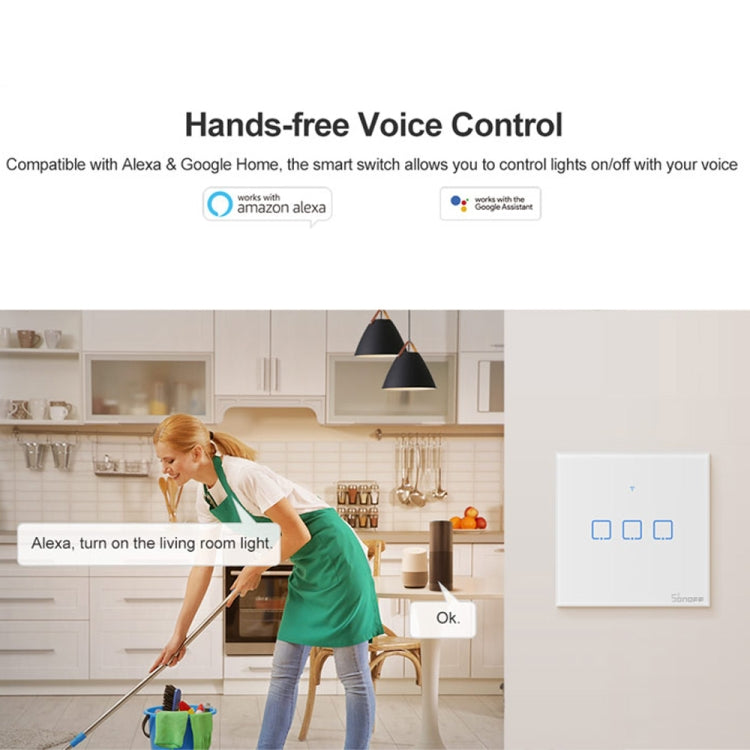 Sonoff T2 터치 86mm 강화 유리 패널 벽 스위치 스마트 홈 조명 터치 스위치, Alexa 및 Google Home 호환, AC 100V-240V, EU 플러그, 86mm/ 2 EU 플러그