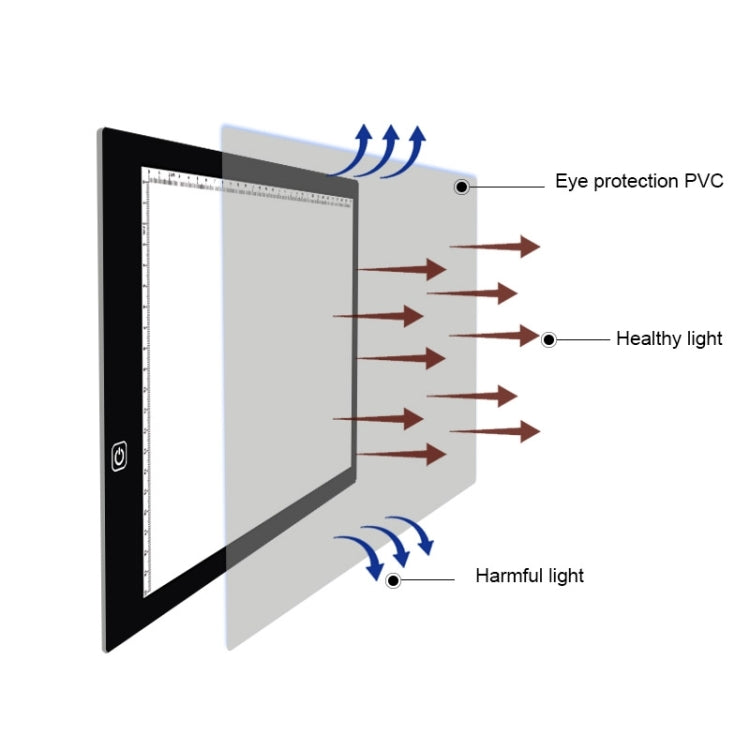 A4 사이즈 5W 5V LED 무단계 밝기 조절 가능한 아크릴 복사 보드 애니메이션 스케치 드로잉 스케치패드, USB 케이블 포함, 크기: 220x330x5mm, 무단계 밝기 조절