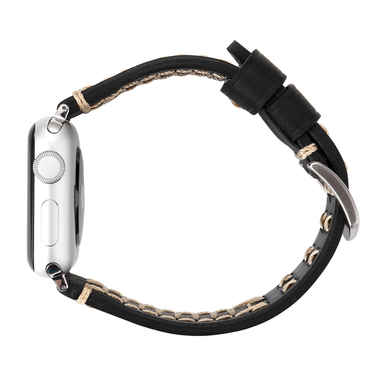 Apple Watch 시리즈 10 42mm / 9&8&7 41mm / SE 3&SE 2&6&SE&5&4 40mm / 3&2&1 38mm용 수동 라인 패턴 천연 가죽 손목 시계 밴드, 38mm용