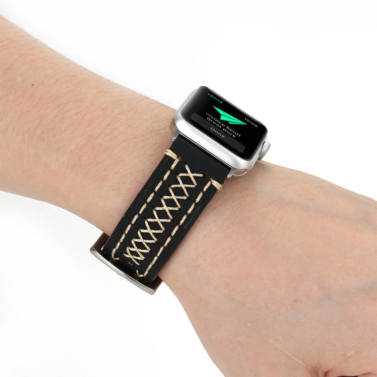 Apple Watch 시리즈 10 42mm / 9&8&7 41mm / SE 3&SE 2&6&SE&5&4 40mm / 3&2&1 38mm용 수동 라인 패턴 천연 가죽 손목 시계 밴드, 38mm용