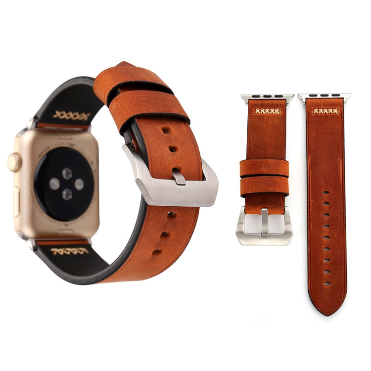 Apple Watch Ultra 49mm&Watch Ultra 2 49mm / 시리즈 10 46mm / 9&8&7 45mm / SE 3&SE 2&6&SE&5&4 44mm / 3&2&1 42mm용 레트로 XX 라인 패턴 천연 가죽 손목 시계 밴드, 42mm용