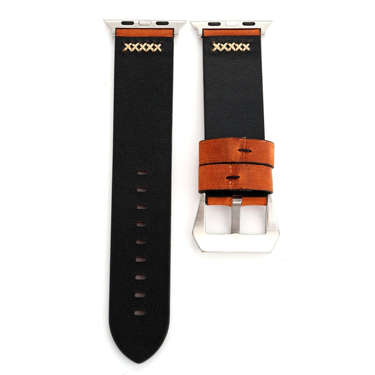 Apple Watch Ultra 49mm&Watch Ultra 2 49mm / 시리즈 10 46mm / 9&8&7 45mm / SE 3&SE 2&6&SE&5&4 44mm / 3&2&1 42mm용 레트로 XX 라인 패턴 천연 가죽 손목 시계 밴드, 42mm용