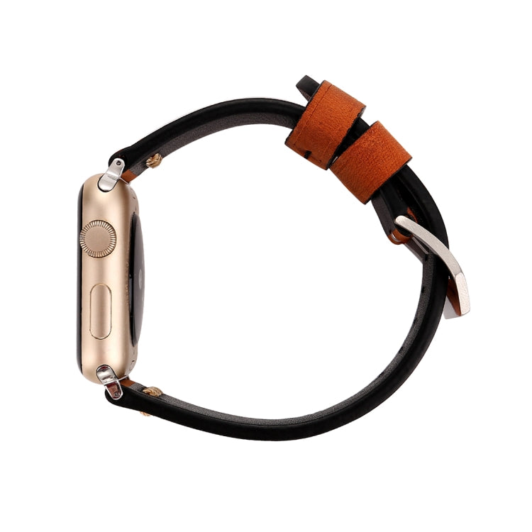 Apple Watch Ultra 49mm&Watch Ultra 2 49mm / 시리즈 10 46mm / 9&8&7 45mm / SE 3&SE 2&6&SE&5&4 44mm / 3&2&1 42mm용 레트로 XX 라인 패턴 천연 가죽 손목 시계 밴드, 42mm용