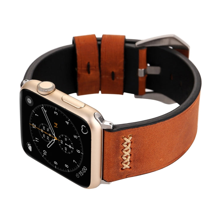 Apple Watch Ultra 49mm&Watch Ultra 2 49mm / 시리즈 10 46mm / 9&8&7 45mm / SE 3&SE 2&6&SE&5&4 44mm / 3&2&1 42mm용 레트로 XX 라인 패턴 천연 가죽 손목 시계 밴드, 42mm용