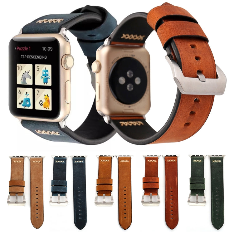 Apple Watch Ultra 49mm&Watch Ultra 2 49mm / 시리즈 10 46mm / 9&8&7 45mm / SE 3&SE 2&6&SE&5&4 44mm / 3&2&1 42mm용 레트로 XX 라인 패턴 천연 가죽 손목 시계 밴드, 42mm용