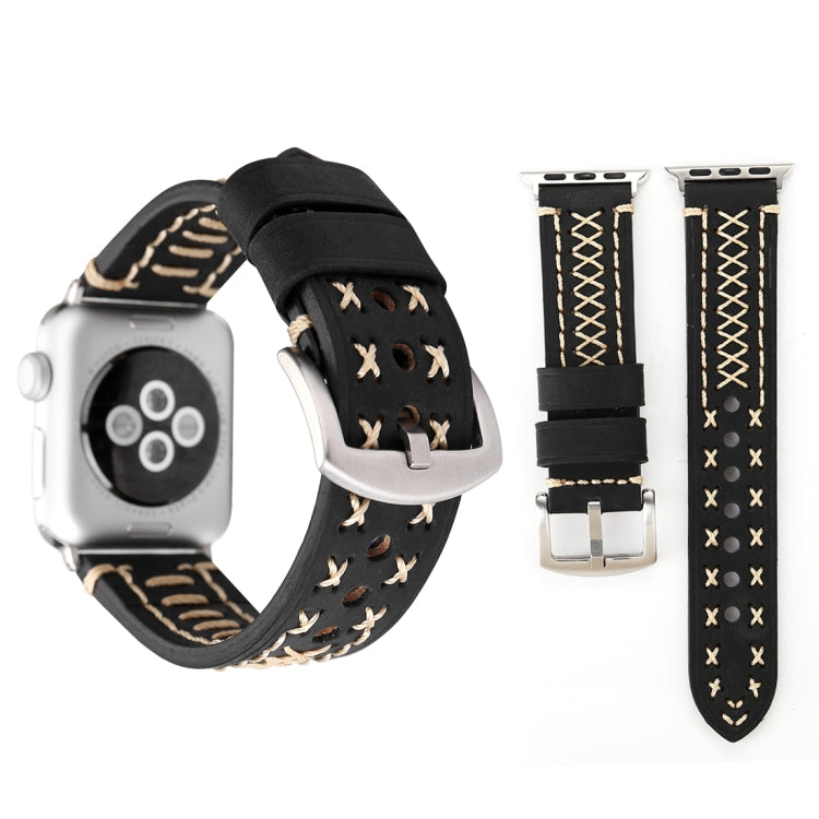 Apple Watch Ultra 49mm&Watch Ultra 2 49mm / 시리즈 10 46mm / 9&8&7 45mm / SE 3&SE 2&6&SE&5&4 44mm / 3&2&1 42mm용 수동 라인 패턴 천연 가죽 손목 시계 밴드, 42mm용