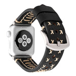 Apple Watch Ultra 49mm&Watch Ultra 2 49mm / 시리즈 10 46mm / 9&8&7 45mm / SE 3&SE 2&6&SE&5&4 44mm / 3&2&1 42mm용 수동 라인 패턴 천연 가죽 손목 시계 밴드, 42mm용