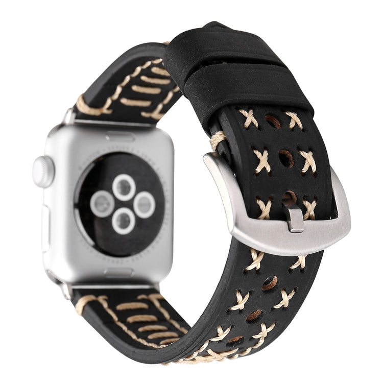 Apple Watch Ultra 49mm&Watch Ultra 2 49mm / 시리즈 10 46mm / 9&8&7 45mm / SE 3&SE 2&6&SE&5&4 44mm / 3&2&1 42mm용 수동 라인 패턴 천연 가죽 손목 시계 밴드, 42mm용