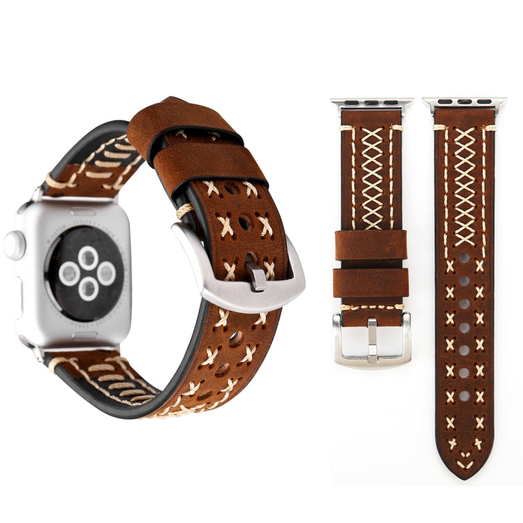 Apple Watch Ultra 49mm&Watch Ultra 2 49mm / 시리즈 10 46mm / 9&8&7 45mm / SE 3&SE 2&6&SE&5&4 44mm / 3&2&1 42mm용 수동 라인 패턴 천연 가죽 손목 시계 밴드, 42mm용