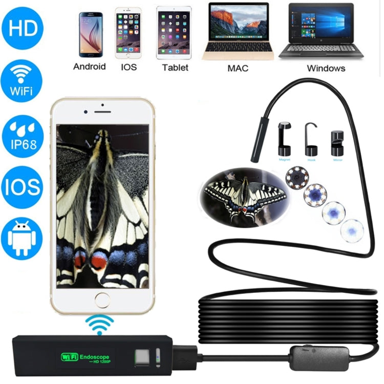 YPC110 8mm 2.0MP HD 카메라 WiFi 내시경 스네이크 튜브 검사 카메라 8 LED 포함, 방수 IP68, 렌즈 직경: 8mm, 길이: 3.5m, 소프트 라인, 3.5m 소프트 라인
