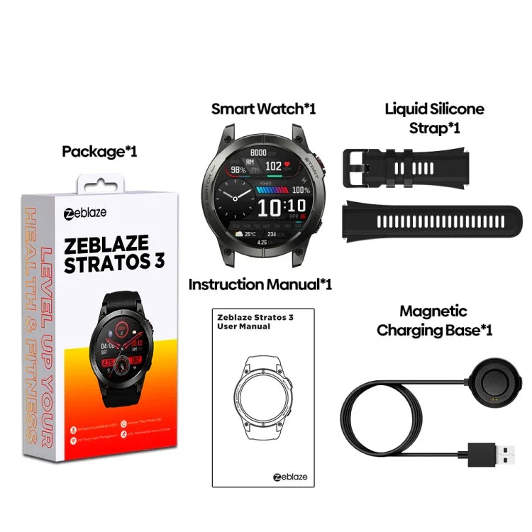 Zeblaze Stratos 3 1.43인치 AMOLED 스크린 IP68 방수 스마트워치, 블루투스 통화 / GPS 지원, Stratos 3