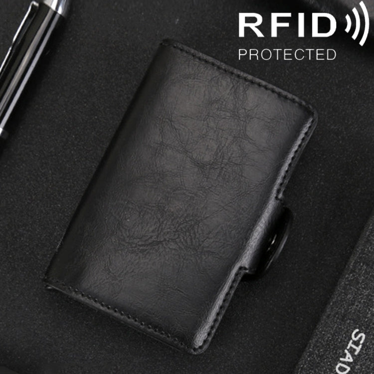 X-7 방자성 RFID 다기능 알루미늄 크레이지 호스 텍스처 가죽 카드 가방 지갑