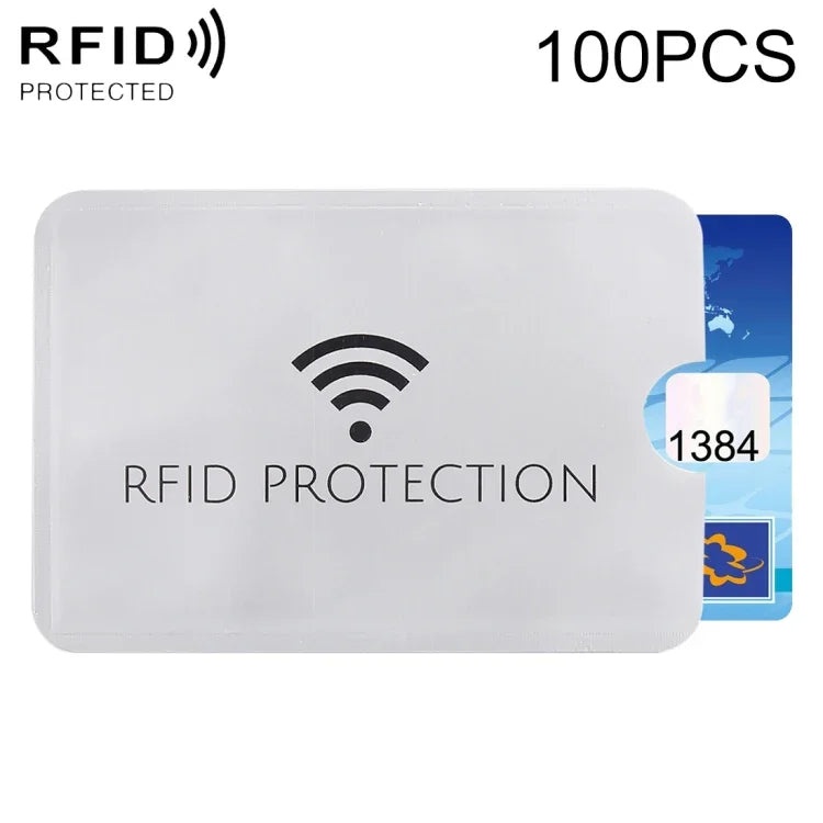 100개 알루미늄 호일 도난 방지 RFID 차단 슬리브 카드 보호기, 크기: 9.1*6.3cm, RFID 보호 100개