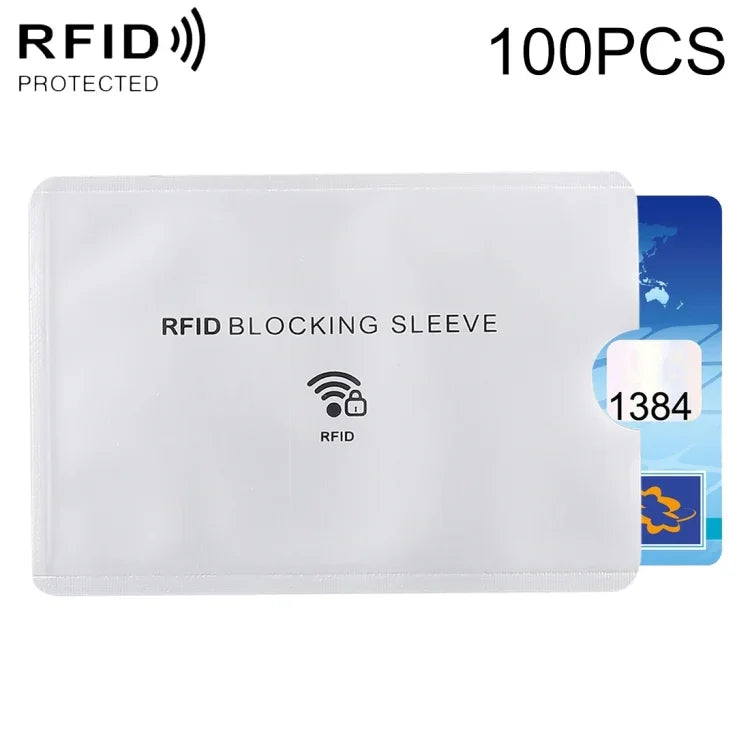 100개 알루미늄 호일 도난 방지 RFID 차단 슬리브 카드 보호 커버, 크기: 9.1*6.3cm, RFID 차단 슬리브 100개