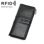 3520 롱 소가죽 가죽 접이식 안티마그네틱 RFID 여성용 지갑, 카드 슬롯 포함, 3520 레드, 3520 황갈색, 3520 블랙, 3520 커피, 3520 블루
