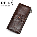 3520 롱 소가죽 가죽 접이식 안티마그네틱 RFID 여성용 지갑, 카드 슬롯 포함, 3520 레드, 3520 황갈색, 3520 블랙, 3520 커피, 3520 블루