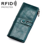 3520 롱 소가죽 가죽 접이식 안티마그네틱 RFID 여성용 지갑, 카드 슬롯 포함, 3520 레드, 3520 황갈색, 3520 블랙, 3520 커피, 3520 블루
